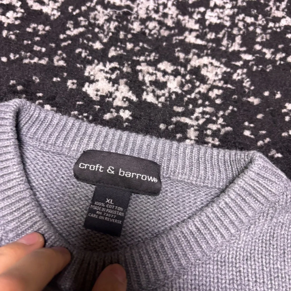 Vintage Croft & Barrow Men XL Gray Striped Crewneck Sweater 100% Cotton Y2K